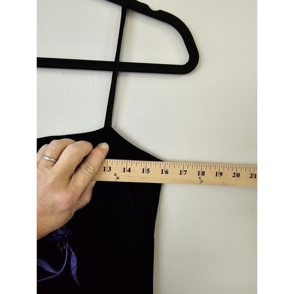 Vtg 90s Stretch Velvet Long Black Purple Whimsigoth Goth Moody Evening Dress 10 - Picture 12 of 14